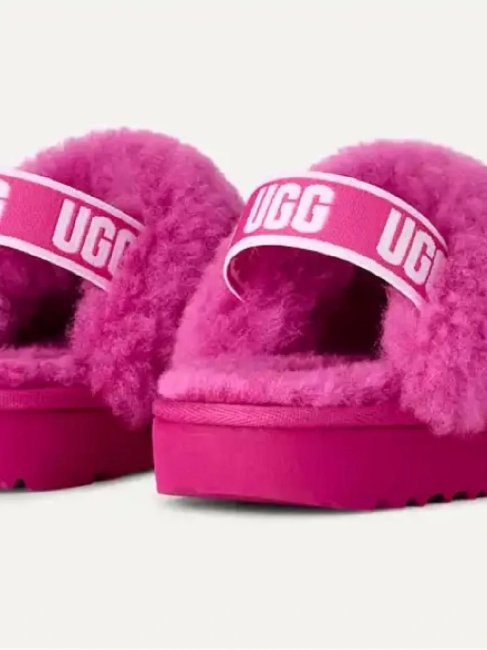 UGG Kids Bright Pink Shearling Slide with Logo Strap